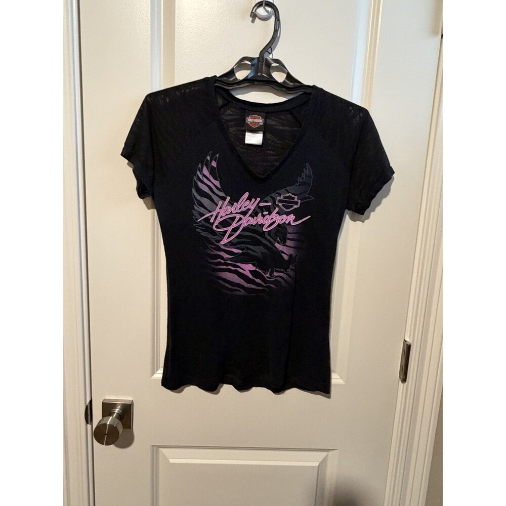 Harley Davidson Lake Ozarks Women M Burnout Eagle V Neck T Shirt Made USA